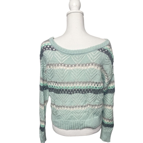 Xhilaration Target Green knit Striped crop Sweater Medium - Picture 3 of 7